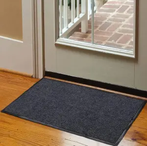 Non slip entrance doormat custom polyester stripe floor carpet ribbed outdoor door mat