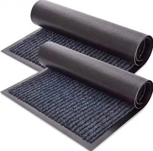 Non slip entrance doormat custom polyester stripe floor carpet ribbed outdoor door mat
