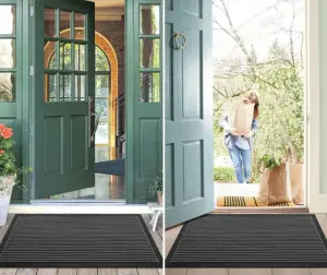 Stripe Grey Easy Clean Patio Entryway Floor Mat Low Profile Non Slip Front Door Mats