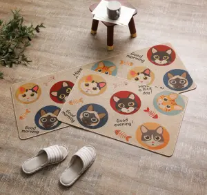 Kitchen Padded Floor Mats Set Linen Anti Fatigue Anti slip Printed Rubber 2 Pieces Custom Packing Adult Modern Floral