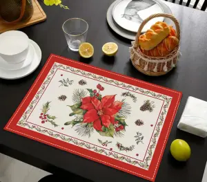 Christmas Tree Bell Print Placemat Red Striped Checkered Linen Table Mat Custom Home Decor Dining Table Mat