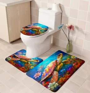 Custom Printed 3-Piece Anti-Slip Bathroom Rug Set Flower Design Polyester Shower Curtain and Toilet Mat for Washroom Decoration