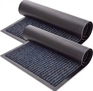 Non slip entrance doormat custom polyester stripe floor carpet ribbed outdoor door mat