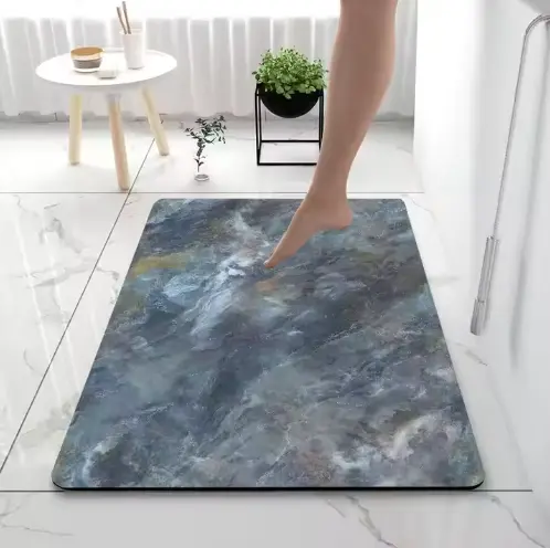 Modern Marble Pattern Bathroom Door Mats Non slip Absorbent Diatomite Bath Mat