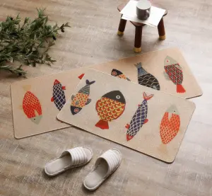 Kitchen Padded Floor Mats Set Linen Anti Fatigue Anti slip Printed Rubber 2 Pieces Custom Packing Adult Modern Floral
