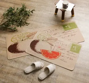 Kitchen Padded Floor Mats Set Linen Anti Fatigue Anti slip Printed Rubber 2 Pieces Custom Packing Adult Modern Floral