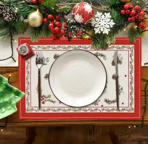 Christmas Tree Bell Print Placemat Red Striped Checkered Linen Table Mat Custom Home Decor Dining Table Mat