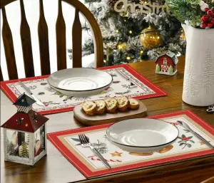 Christmas Tree Bell Print Placemat Red Striped Checkered Linen Table Mat Custom Home Decor Dining Table Mat