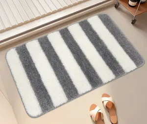 Striped floor mat Non Slip Bath Mat Soft and Water Absorbent Rug Machine Washable Plush Mat for Bathroom Laundry Room and Living