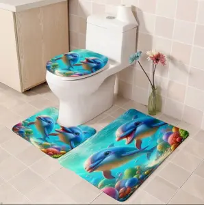 Custom Printed 3-Piece Anti-Slip Bathroom Rug Set Flower Design Polyester Shower Curtain and Toilet Mat for Washroom Decoration
