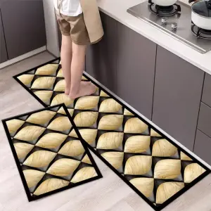 BUFU Waterproof Kitchen Mat Rug Non Slip Backing Washable PVC Polyester Kitchen Mat Carpets