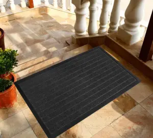 professional manufacturer double stripe door mat waterproof pvc backing Polyester floor welcome door mat